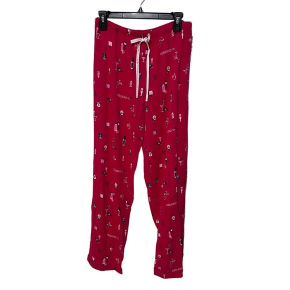 HUE Womens Medium Holiday Pajama Lounge Set Christmas Cocktails Snowmen NEW! - Picture 8 of 11